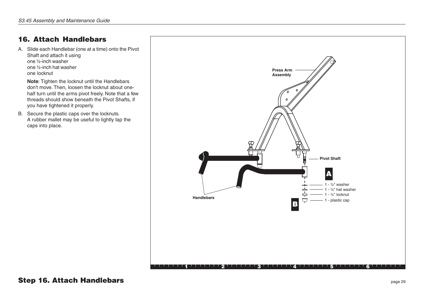 Attach handlebars, Step 16. attach handlebars | Precor S3.45 User Manual | Page 29 / 54