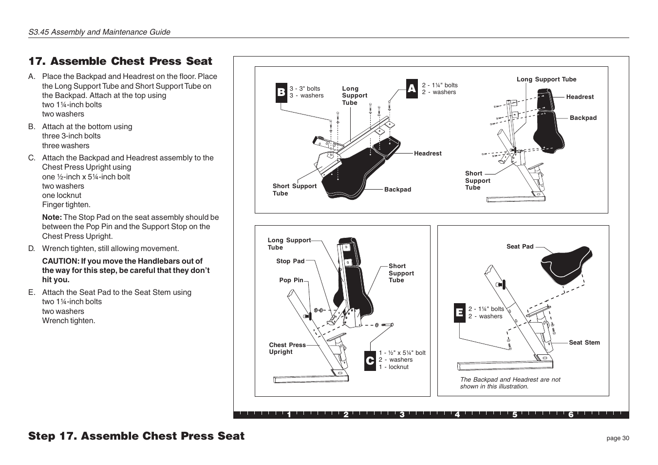 Assemble chest press seat, Step 17. assemble chest press seat | Precor S3.45 User Manual | Page 30 / 54