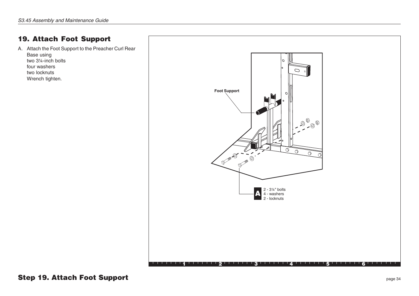 Attach foot support, Step 19. attach foot support | Precor S3.45 User Manual | Page 34 / 54