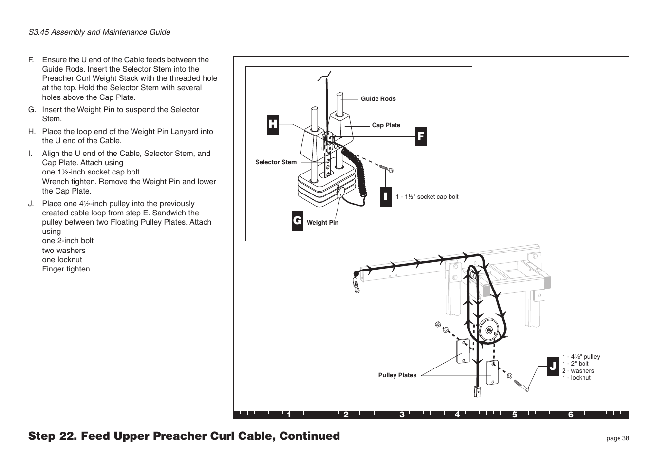 Step 22. feed upper preacher curl cable, continued, Hg f | Precor S3.45 User Manual | Page 38 / 54