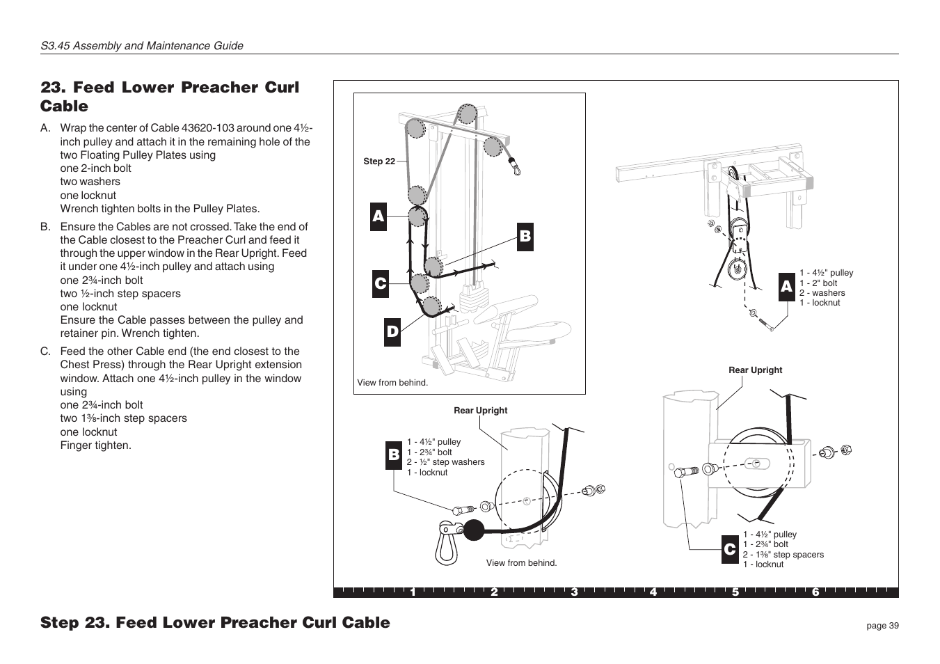 Feed lower preacher curl cable, Step 23. feed lower preacher curl cable | Precor S3.45 User Manual | Page 39 / 54