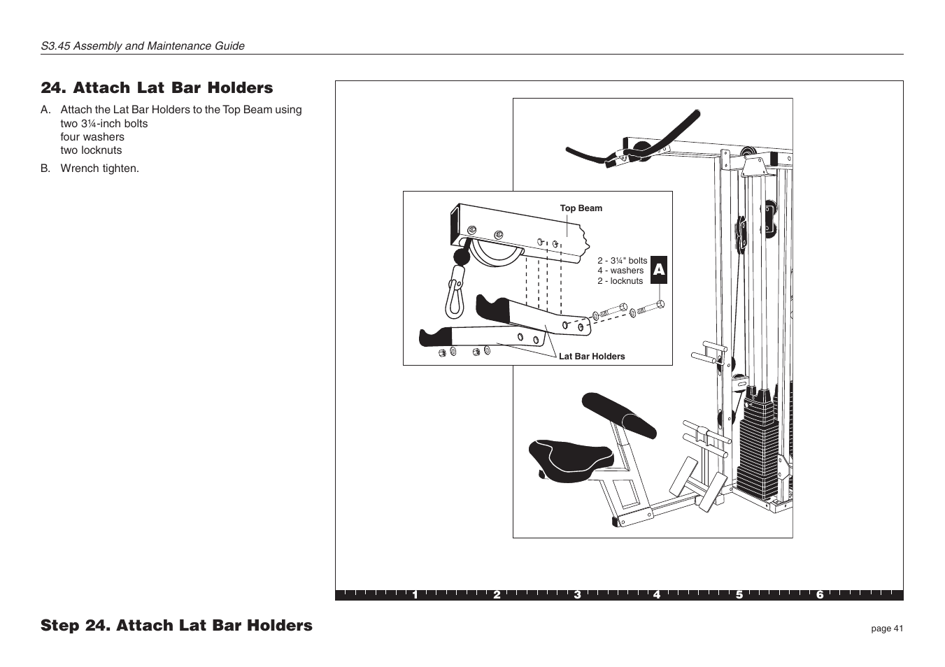 Attach lat bar holders, Step 24. attach lat bar holders | Precor S3.45 User Manual | Page 41 / 54