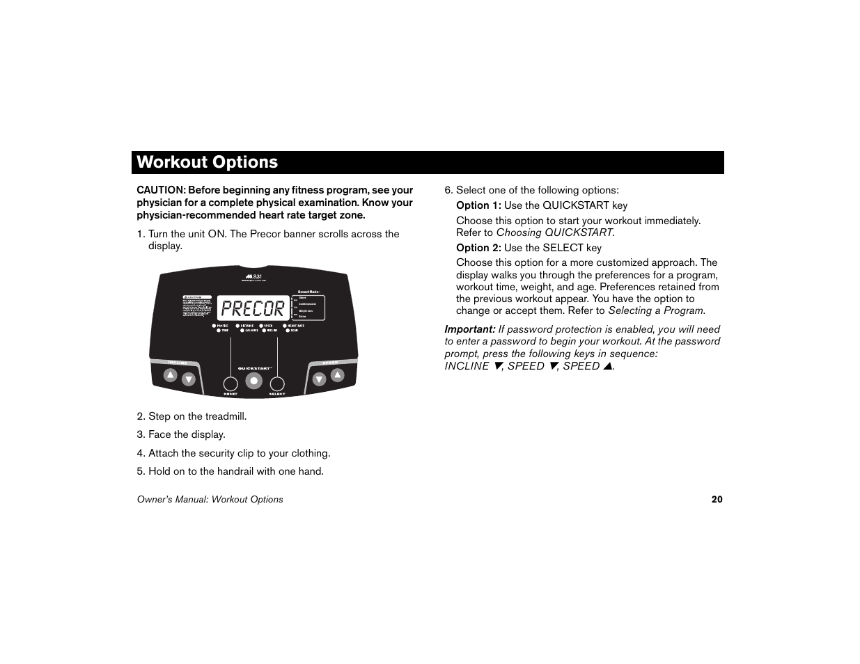 Workout options, Precor | Precor Low Impact 9.31 User Manual | Page 22 / 60