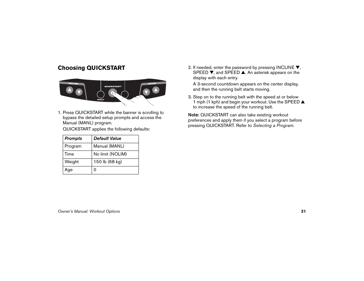 Choosing quickstart | Precor Low Impact 9.31 User Manual | Page 23 / 60