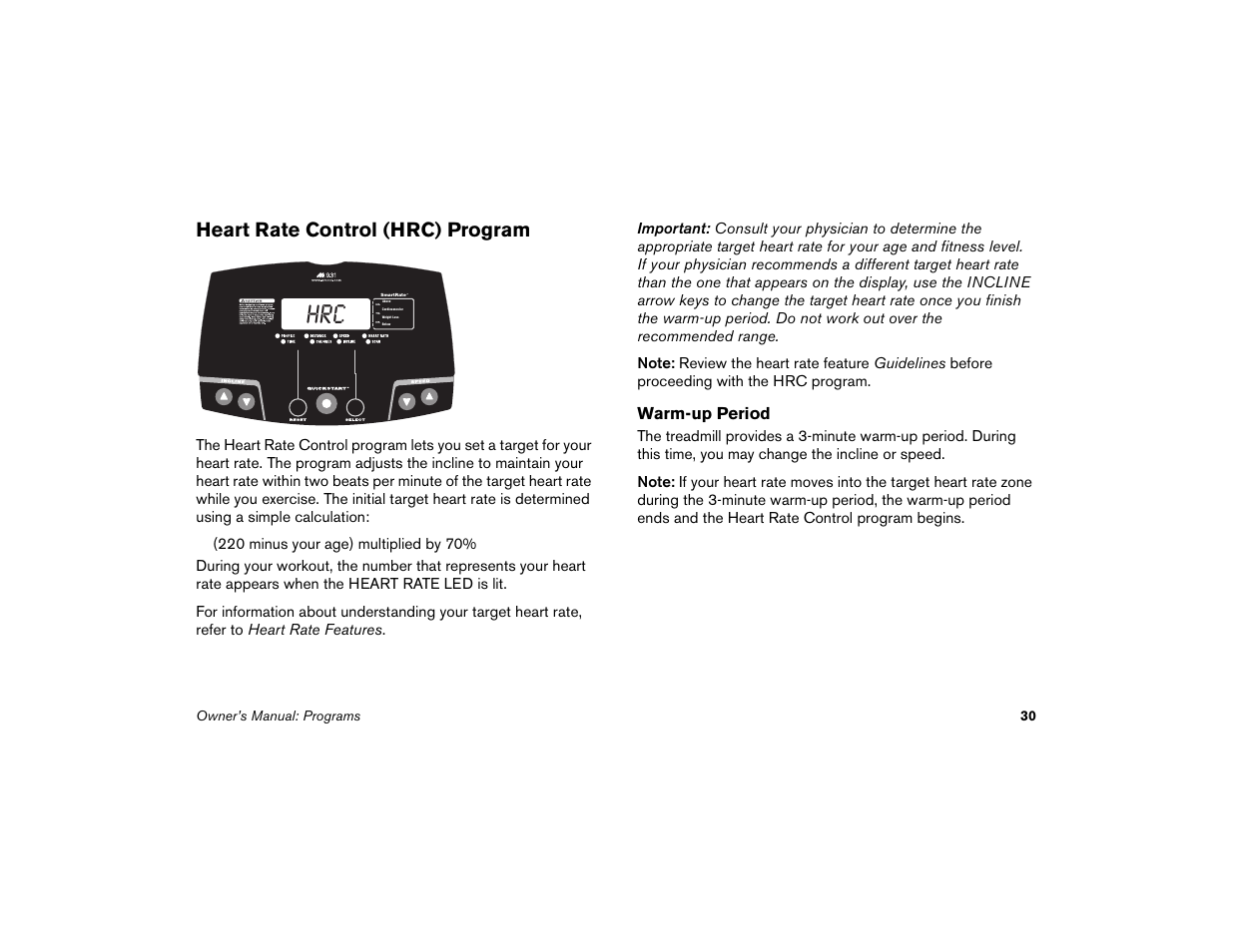 Heart rate control (hrc) program, Warm-up period | Precor Low Impact 9.31 User Manual | Page 32 / 60
