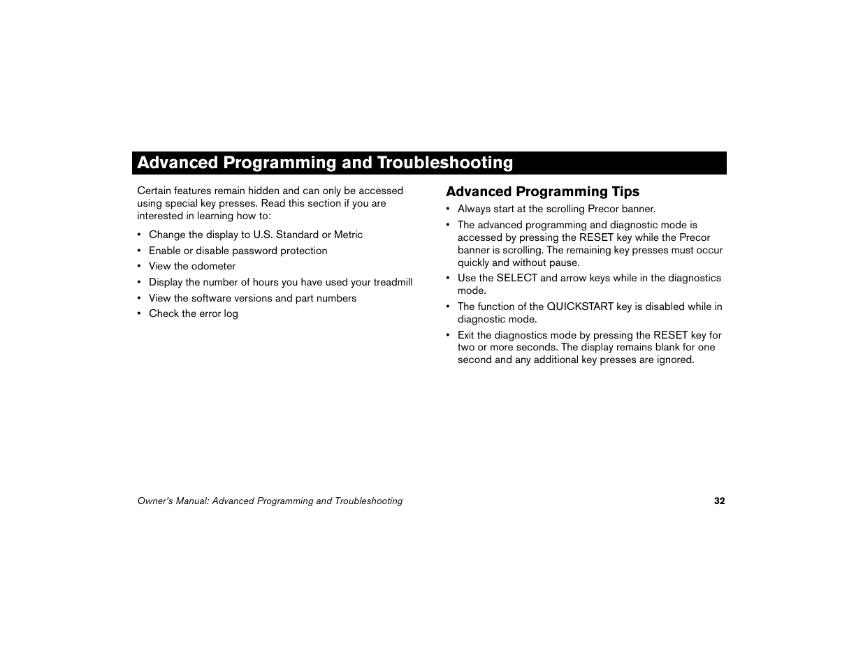 Advanced programming and troubleshooting, Advanced programming tips | Precor Low Impact 9.31 User Manual | Page 34 / 60