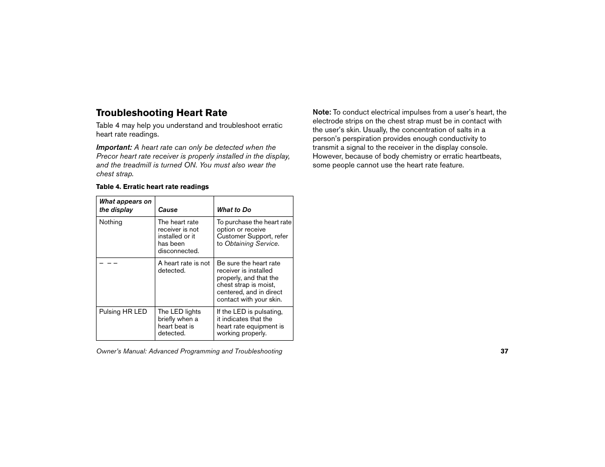 Troubleshooting heart rate | Precor Low Impact 9.31 User Manual | Page 39 / 60
