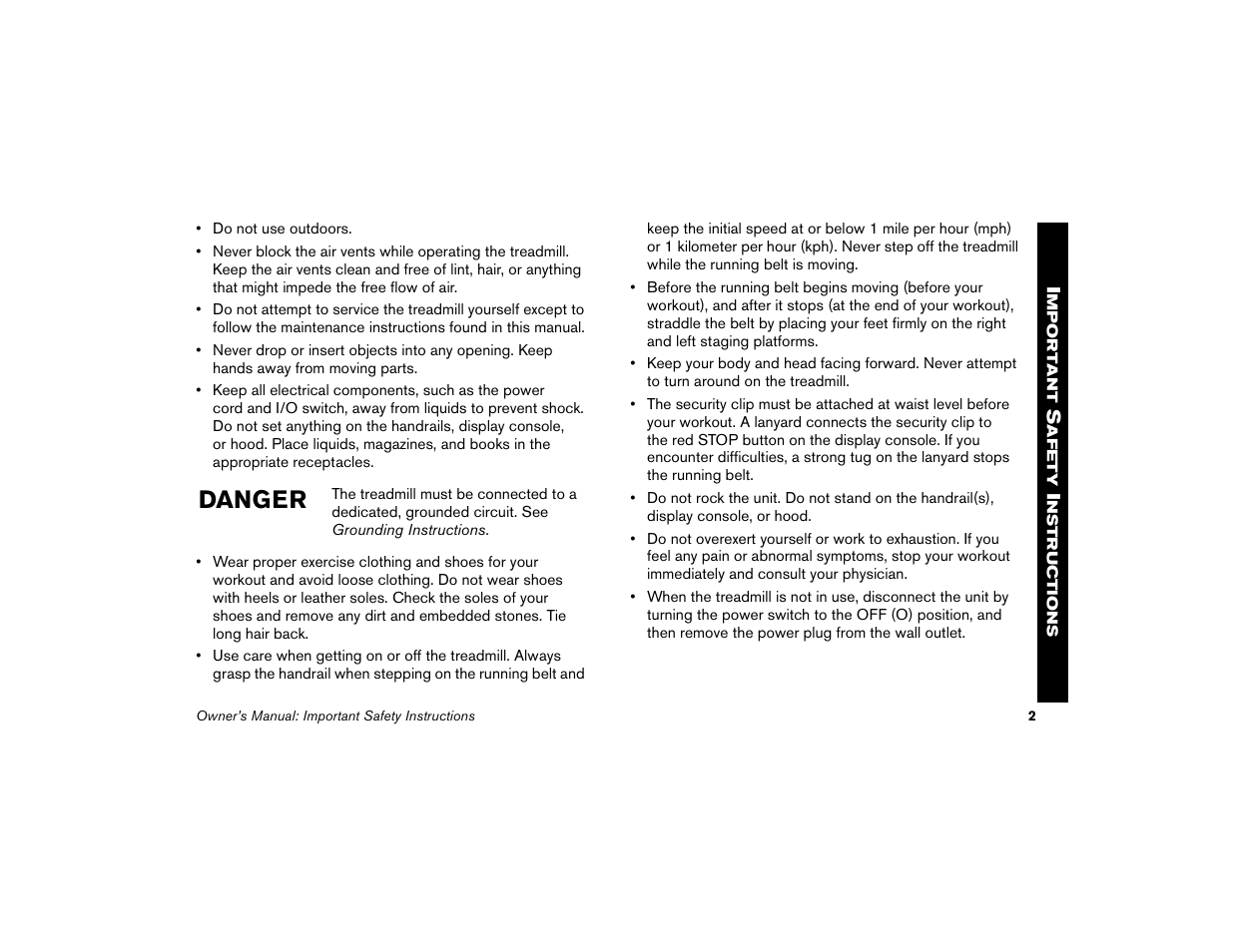 Danger | Precor Low Impact 9.31 User Manual | Page 4 / 60