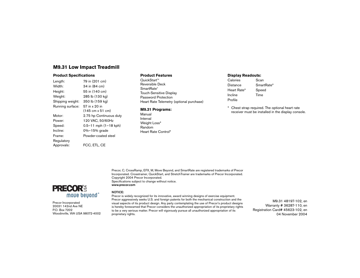 M9.31 low impact treadmill | Precor Low Impact 9.31 User Manual | Page 50 / 60