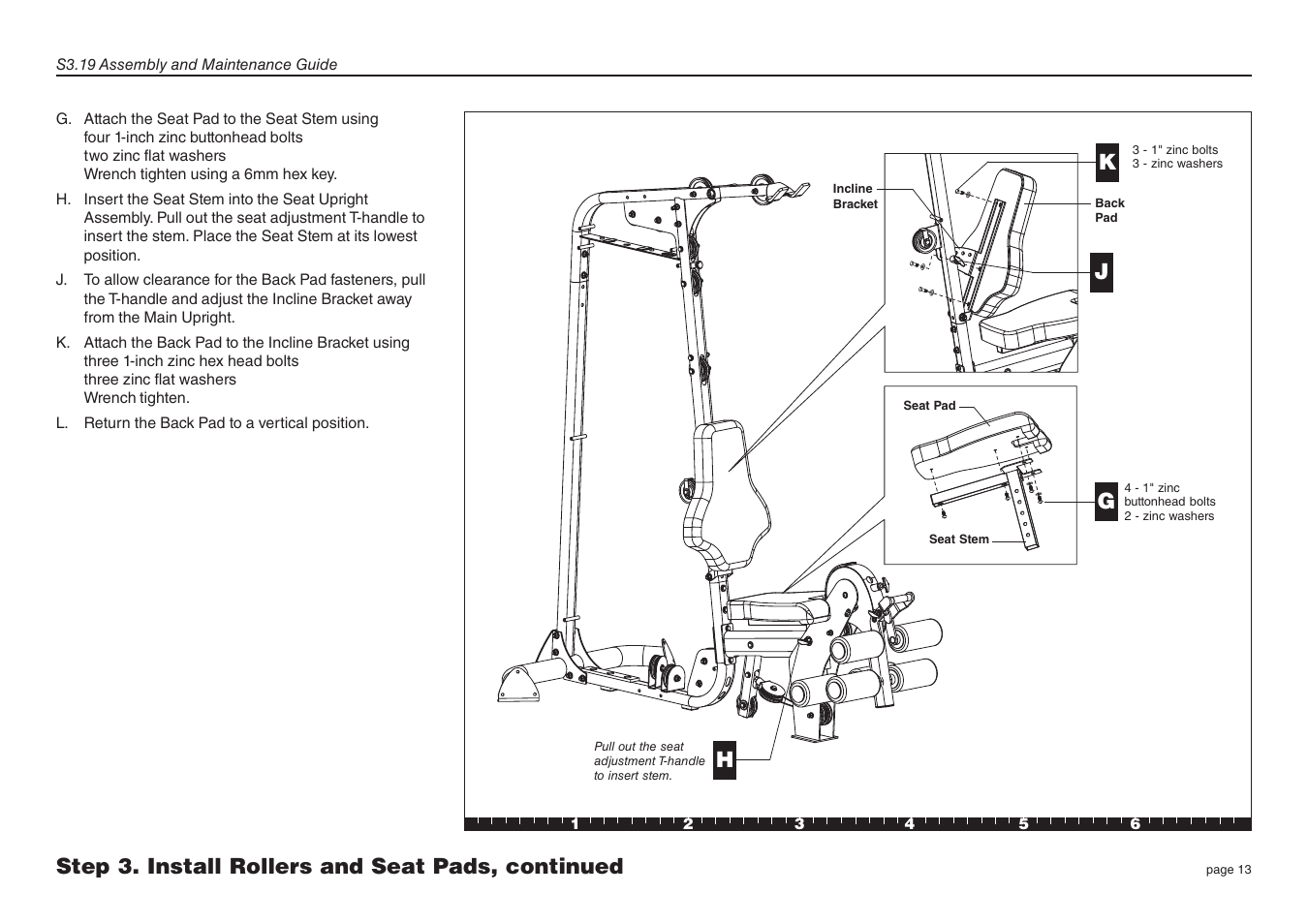 Step 3. install rollers and seat pads, continued g | Precor Strength-Training Fitness Equiptment S3-19 User Manual | Page 13 / 40