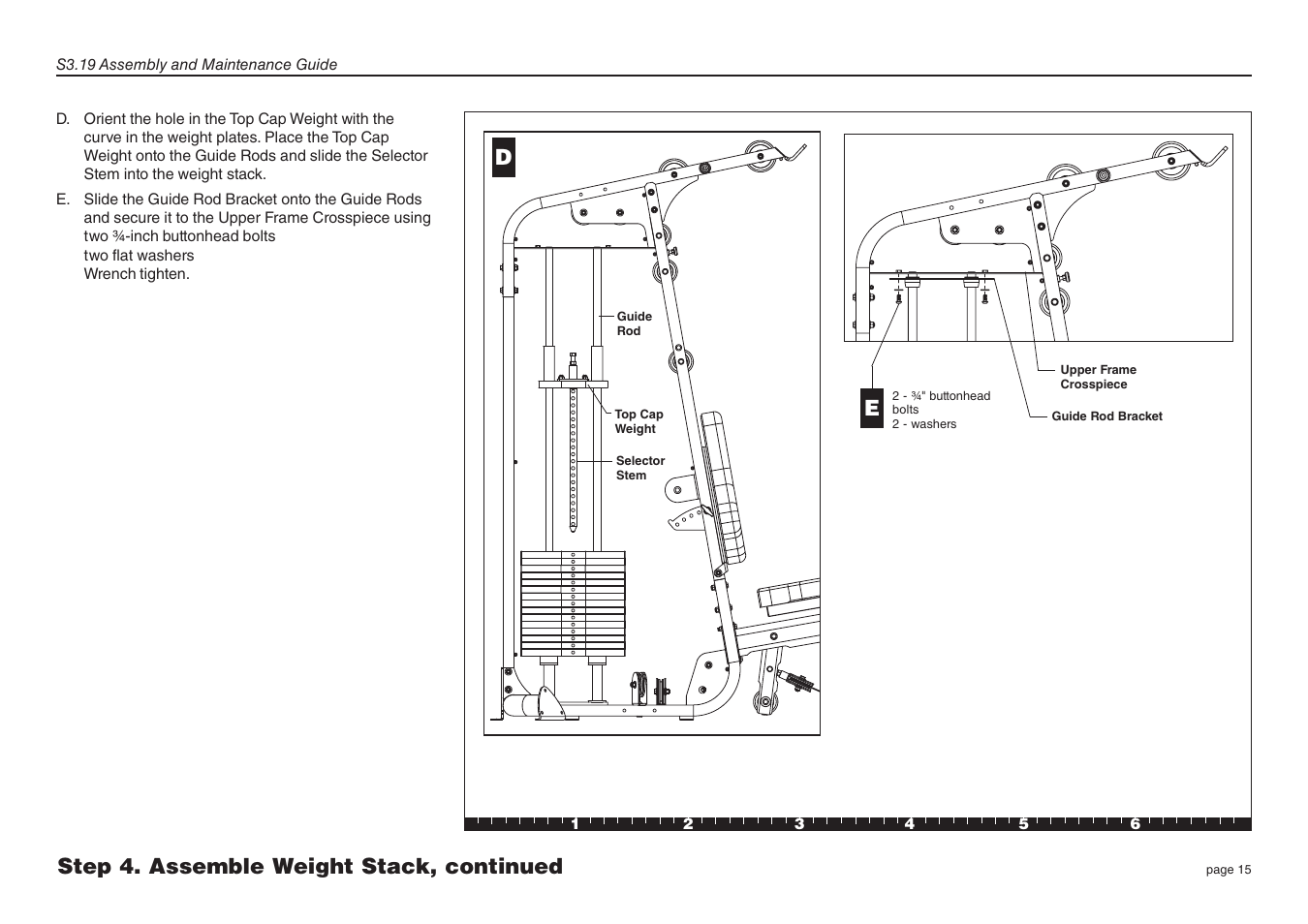 Dstep 4. assemble weight stack, continued | Precor Strength-Training Fitness Equiptment S3-19 User Manual | Page 15 / 40