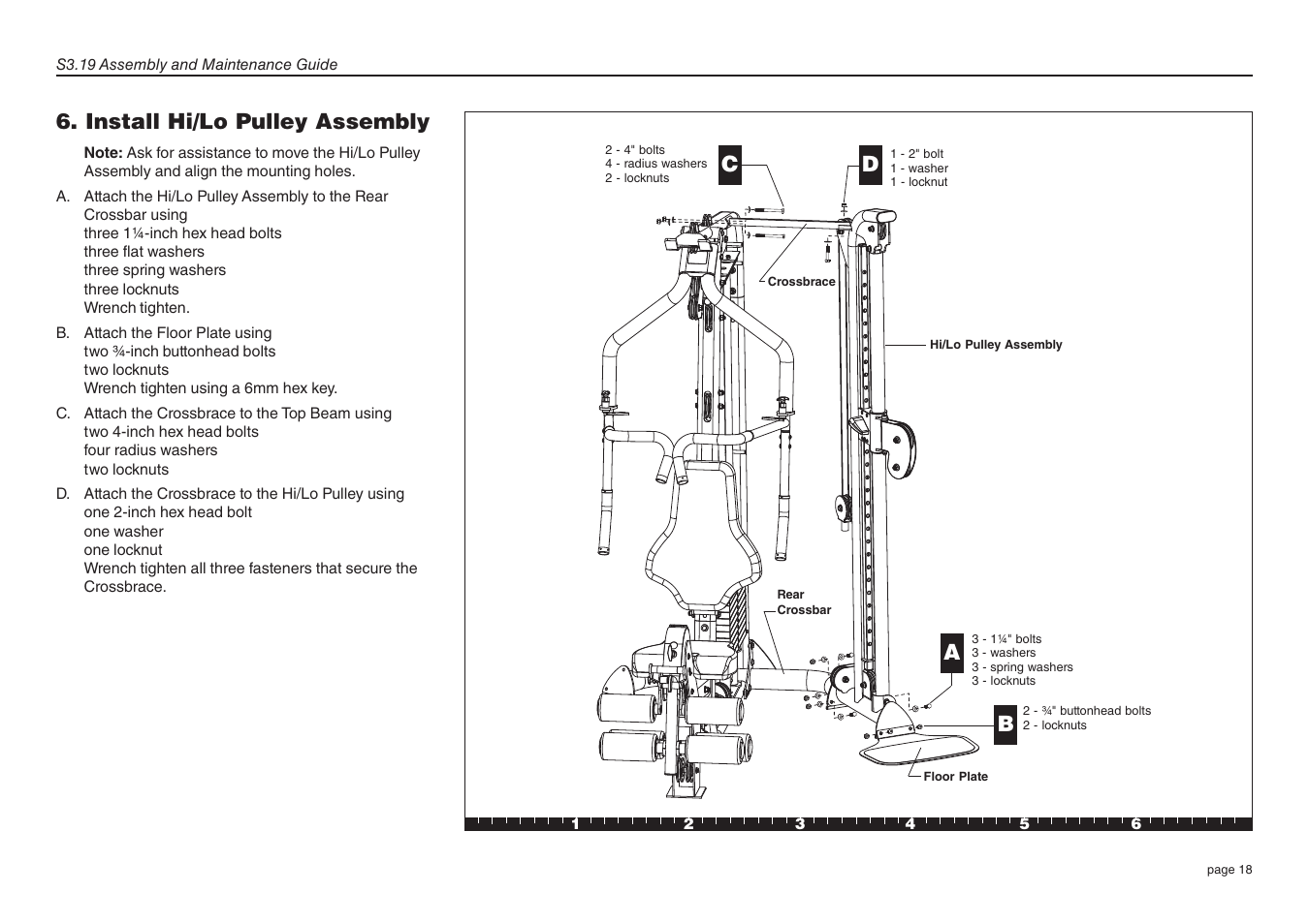 Install hi/lo pulley assembly, Ab c d | Precor Strength-Training Fitness Equiptment S3-19 User Manual | Page 18 / 40