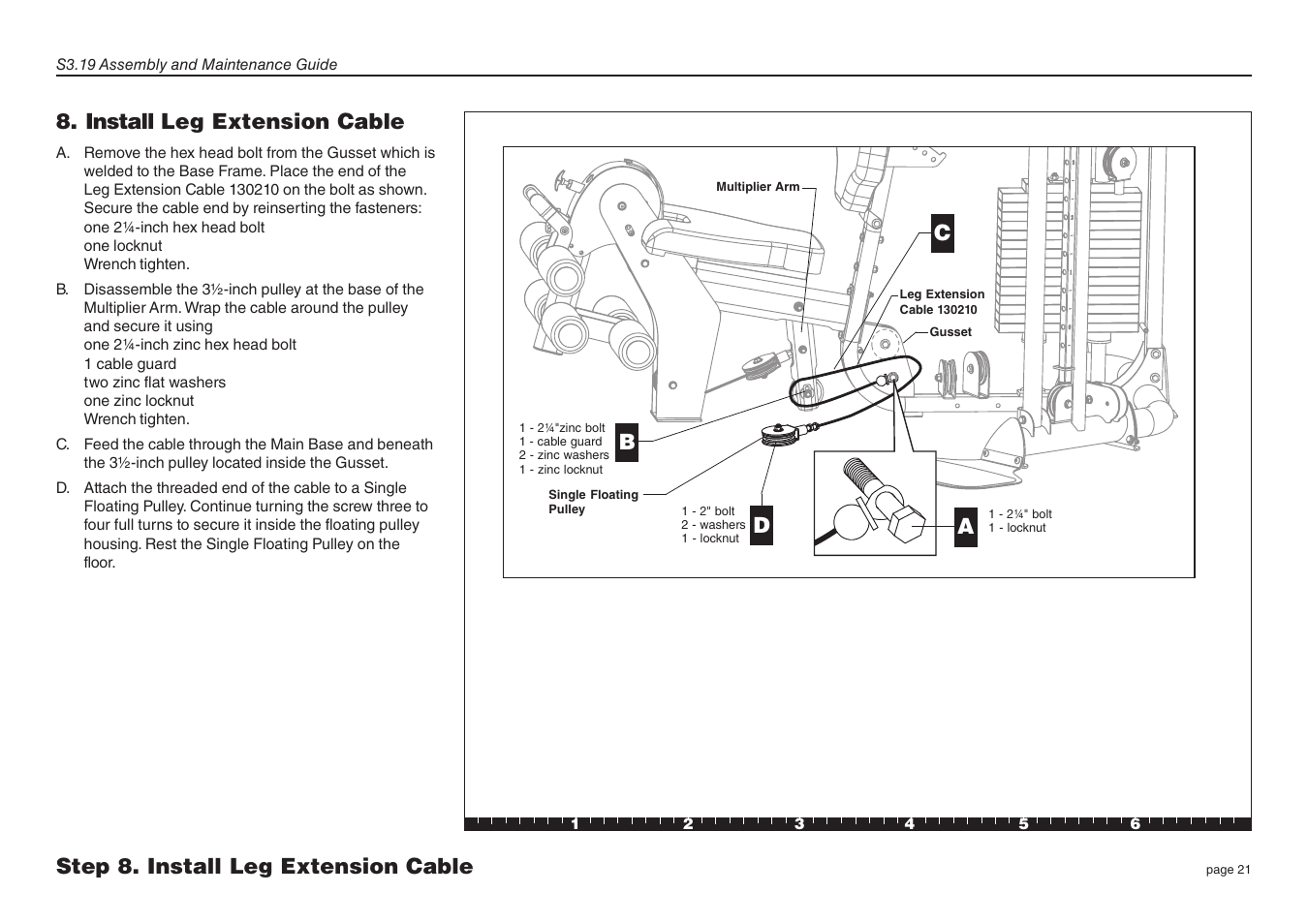 Install leg extension cable | Precor Strength-Training Fitness Equiptment S3-19 User Manual | Page 21 / 40