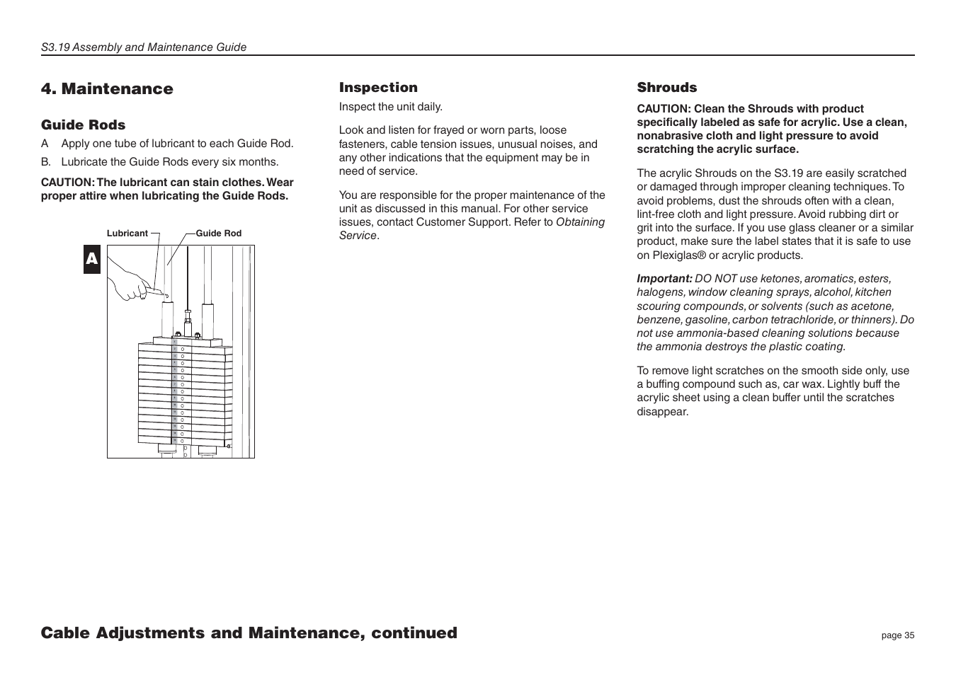 Guide rods, Inspection, Shrouds | Precor Strength-Training Fitness Equiptment S3-19 User Manual | Page 35 / 40