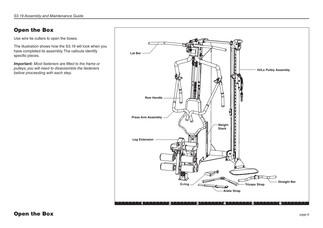 Open the box | Precor Strength-Training Fitness Equiptment S3-19 User Manual | Page 8 / 40