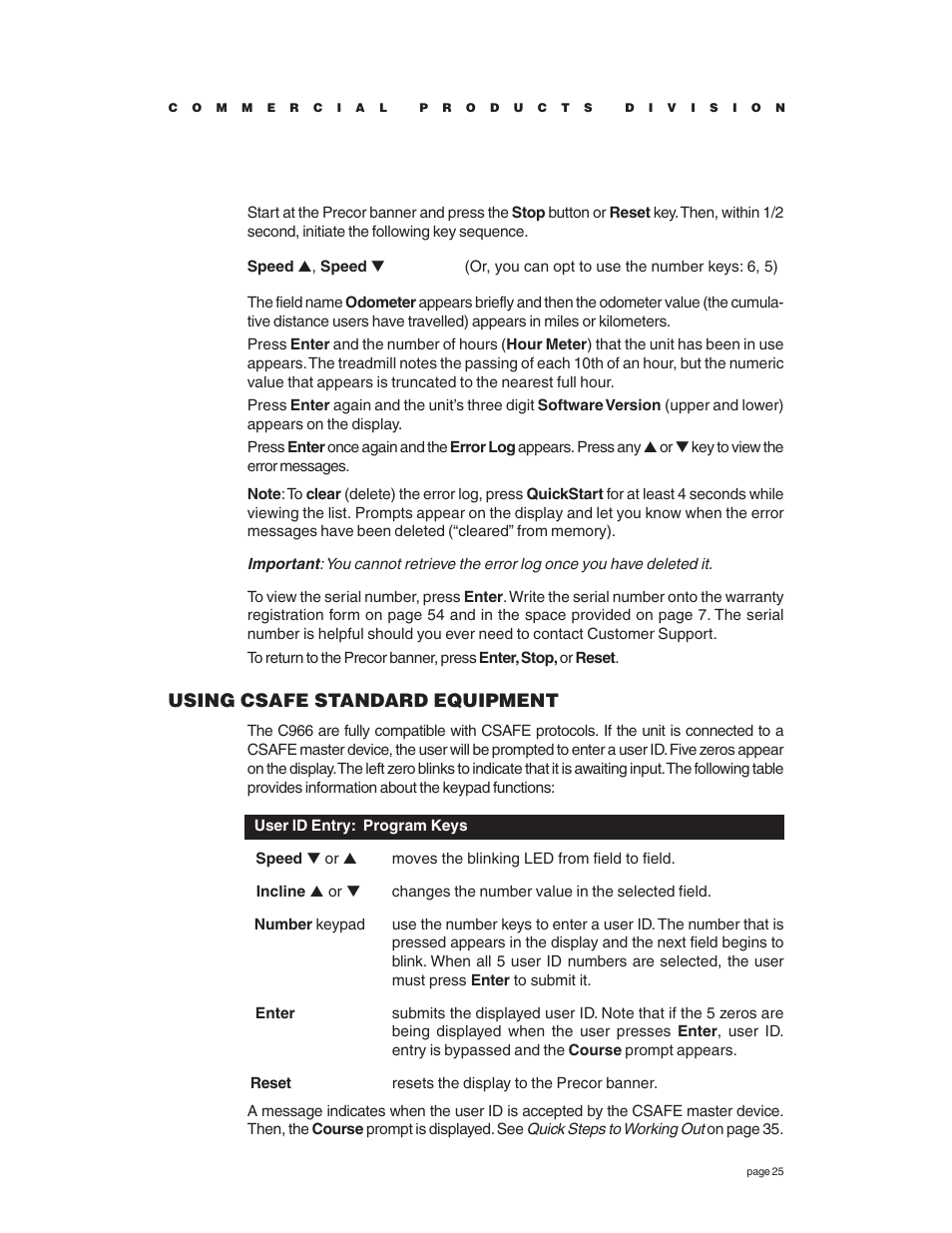 Using csafe standard equipment | Precor C966 User Manual | Page 25 / 56