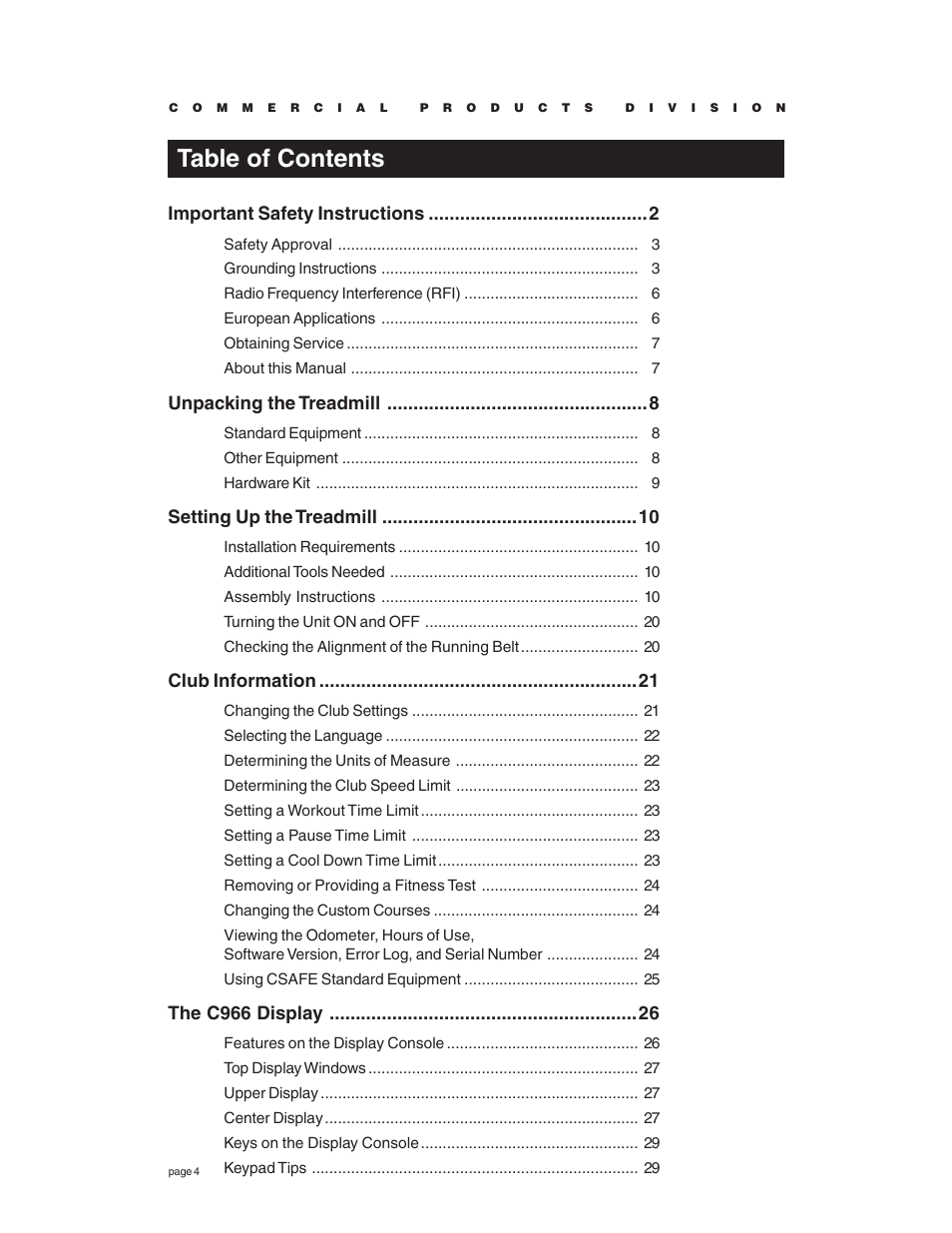 Precor C966 User Manual | Page 4 / 56