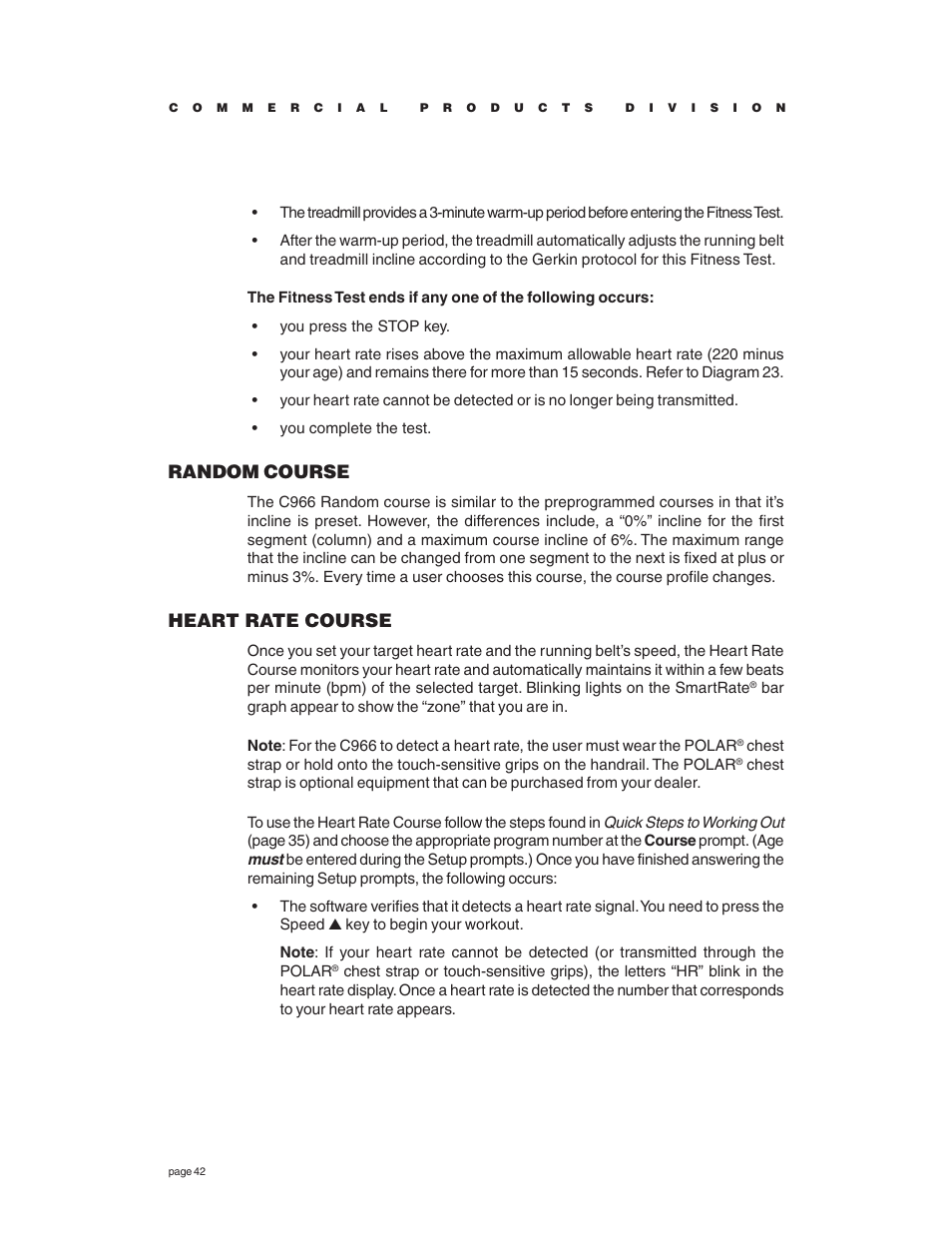 Random course, Heart rate course | Precor C966 User Manual | Page 42 / 56