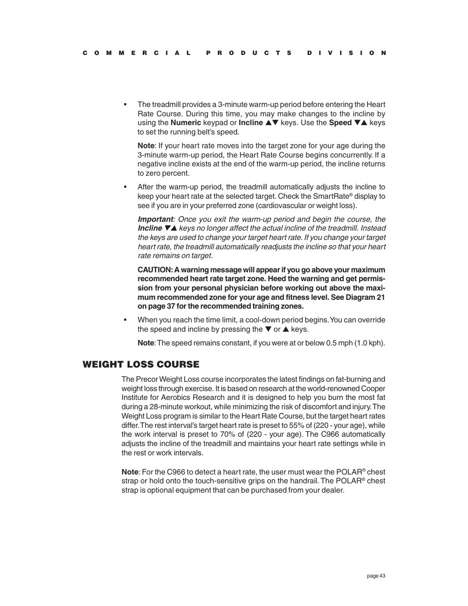 Weight loss course | Precor C966 User Manual | Page 43 / 56