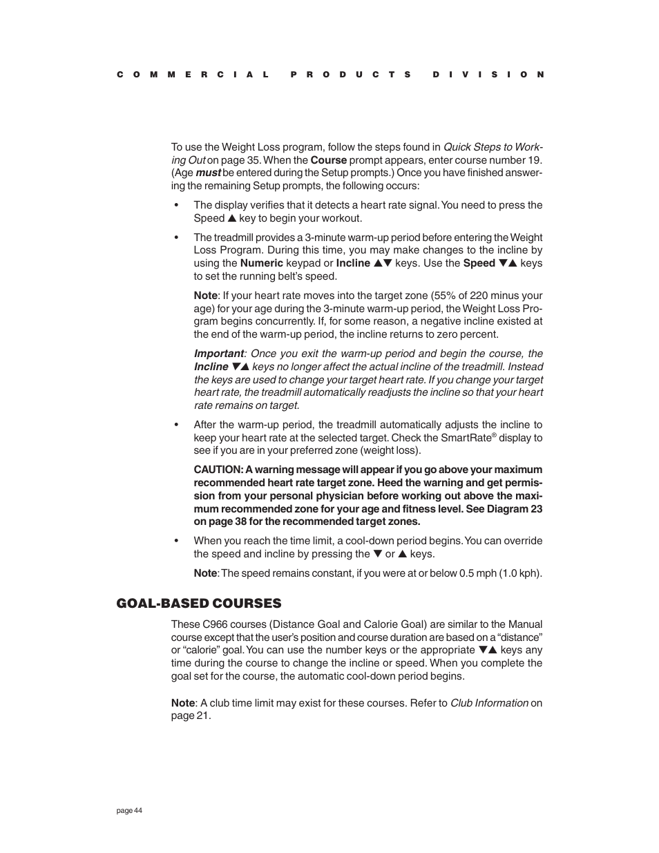 Goal-based courses | Precor C966 User Manual | Page 44 / 56
