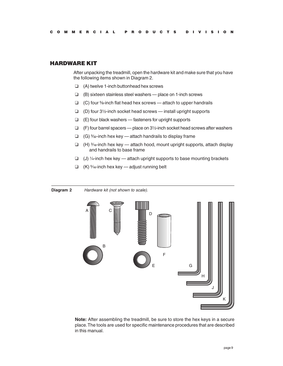 Hardware kit | Precor C966 User Manual | Page 9 / 56