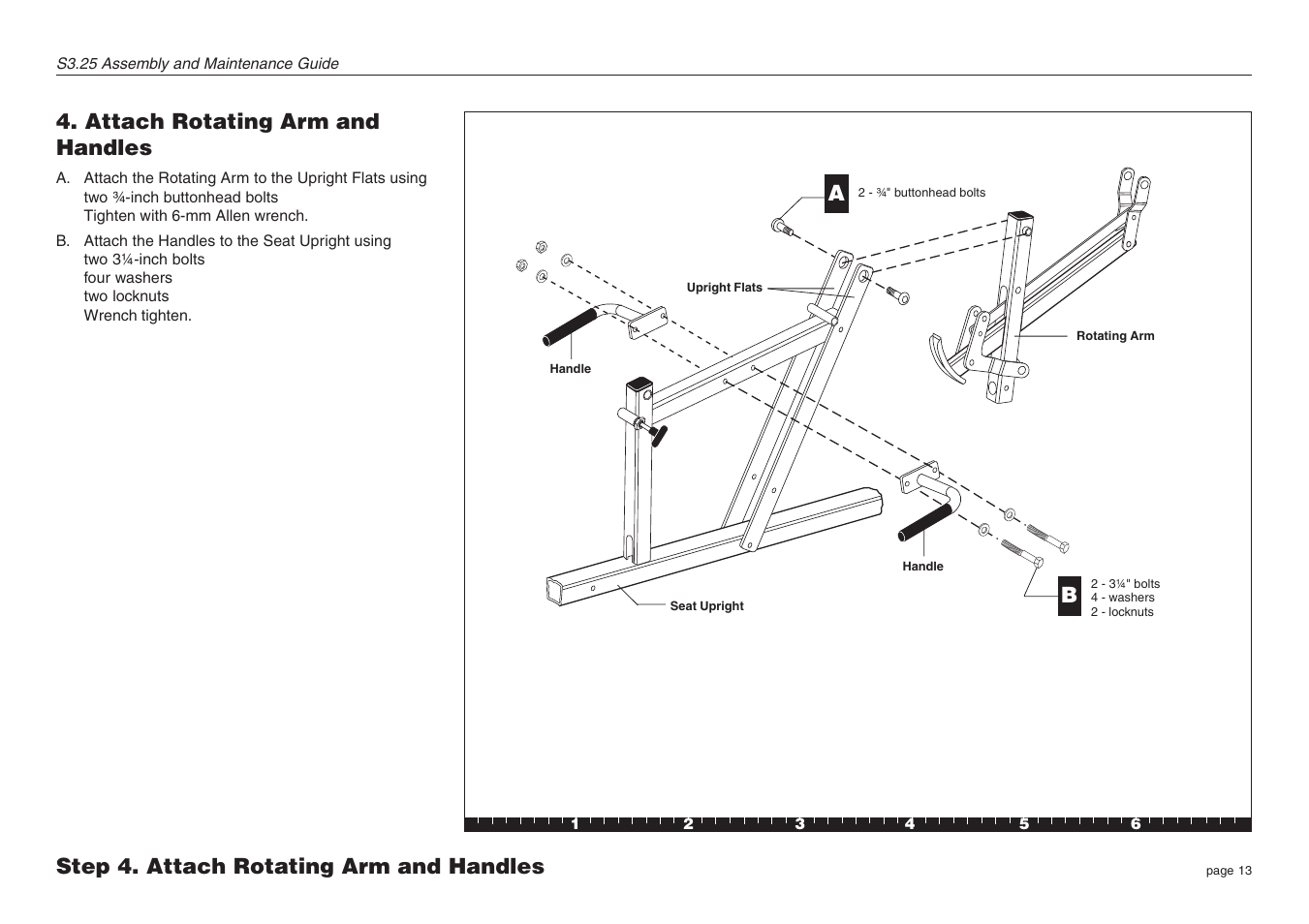 Attach rotating arm and handles, Step 4. attach rotating arm and handles a | Precor Strength-Training S3.25 User Manual | Page 13 / 44