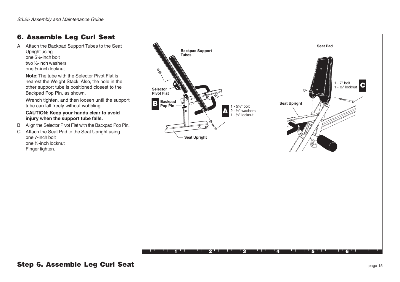 Assemble leg curl seat, Step 6. assemble leg curl seat a c | Precor Strength-Training S3.25 User Manual | Page 15 / 44