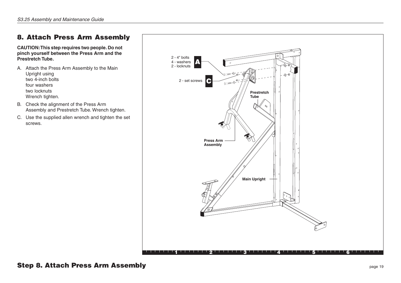 Attach press arm assembly, Step 8. attach press arm assembly | Precor Strength-Training S3.25 User Manual | Page 19 / 44