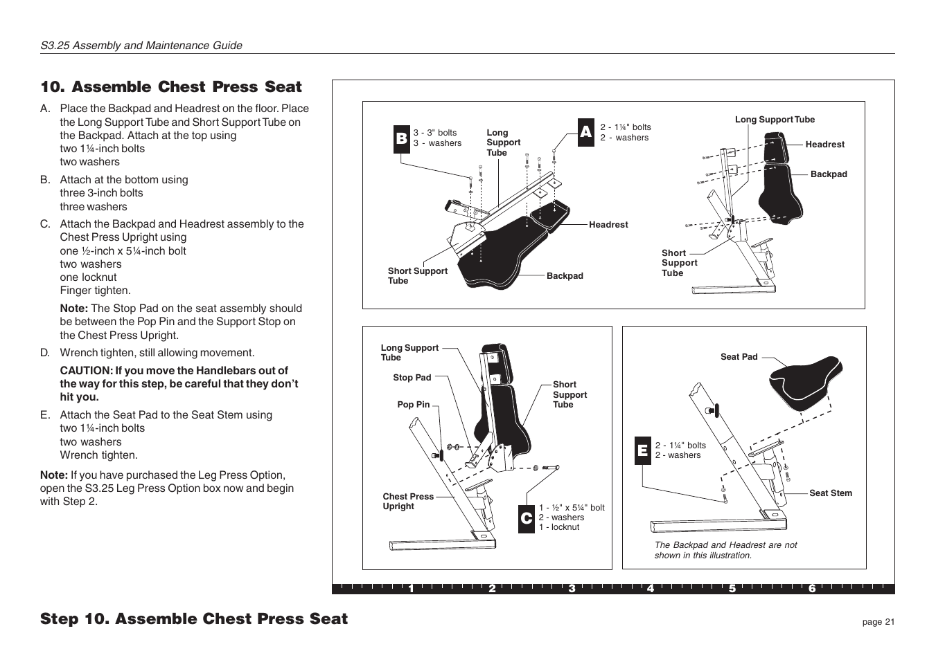 Assemble chest press seat, Step 10. assemble chest press seat | Precor Strength-Training S3.25 User Manual | Page 21 / 44