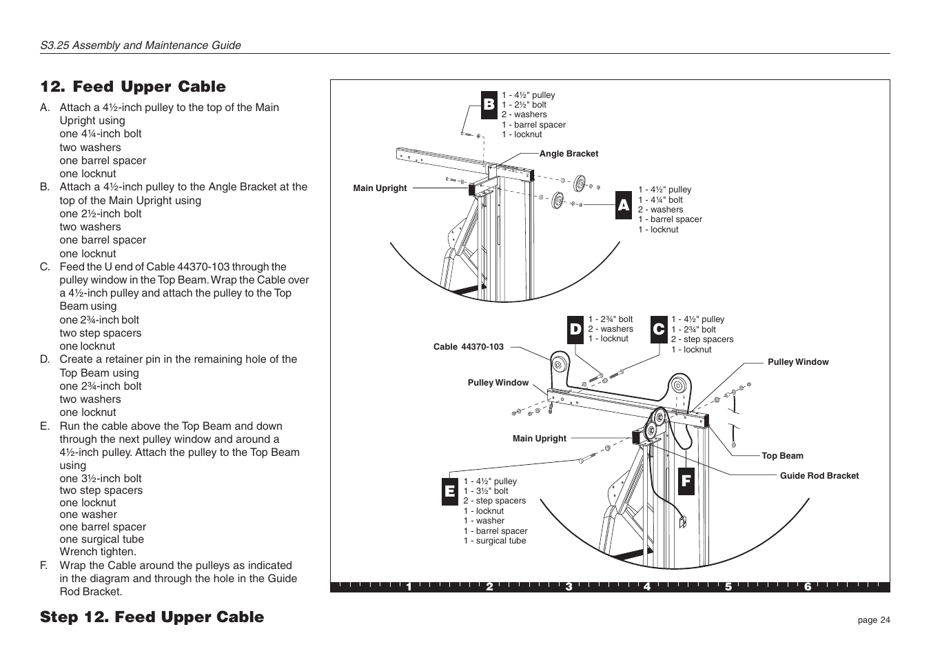 Feed upper cable, Step 12. feed upper cable | Precor Strength-Training S3.25 User Manual | Page 24 / 44