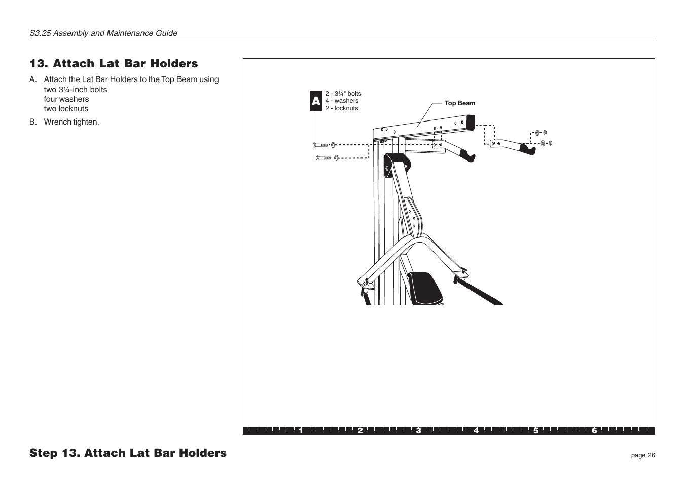 Attach lat bar holders, Step 13. attach lat bar holders | Precor Strength-Training S3.25 User Manual | Page 26 / 44