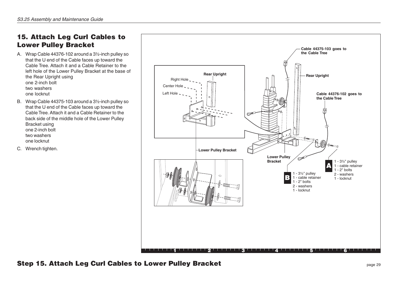 Attach leg curl cables to lower pulley bracket | Precor Strength-Training S3.25 User Manual | Page 29 / 44