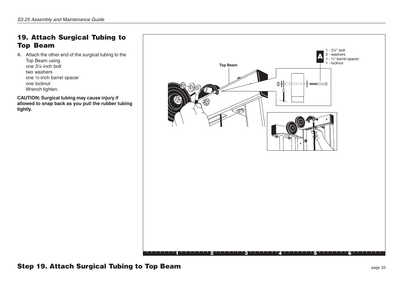 Attach surgical tubing to top beam, Step 19. attach surgical tubing to top beam | Precor Strength-Training S3.25 User Manual | Page 33 / 44