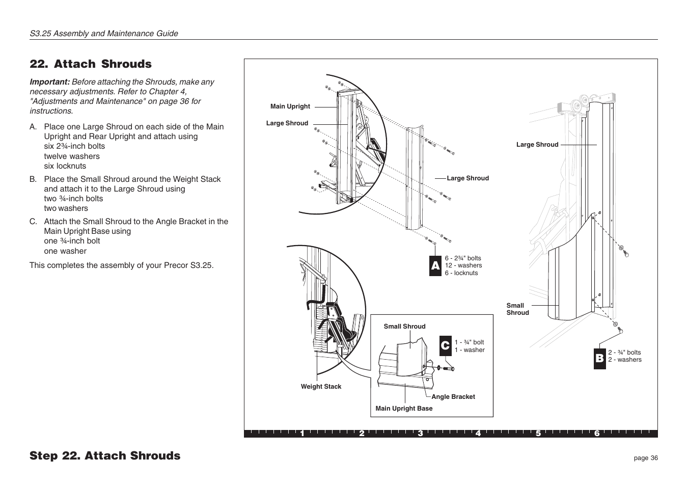 Attach shrouds, Step 22. attach shrouds | Precor Strength-Training S3.25 User Manual | Page 36 / 44