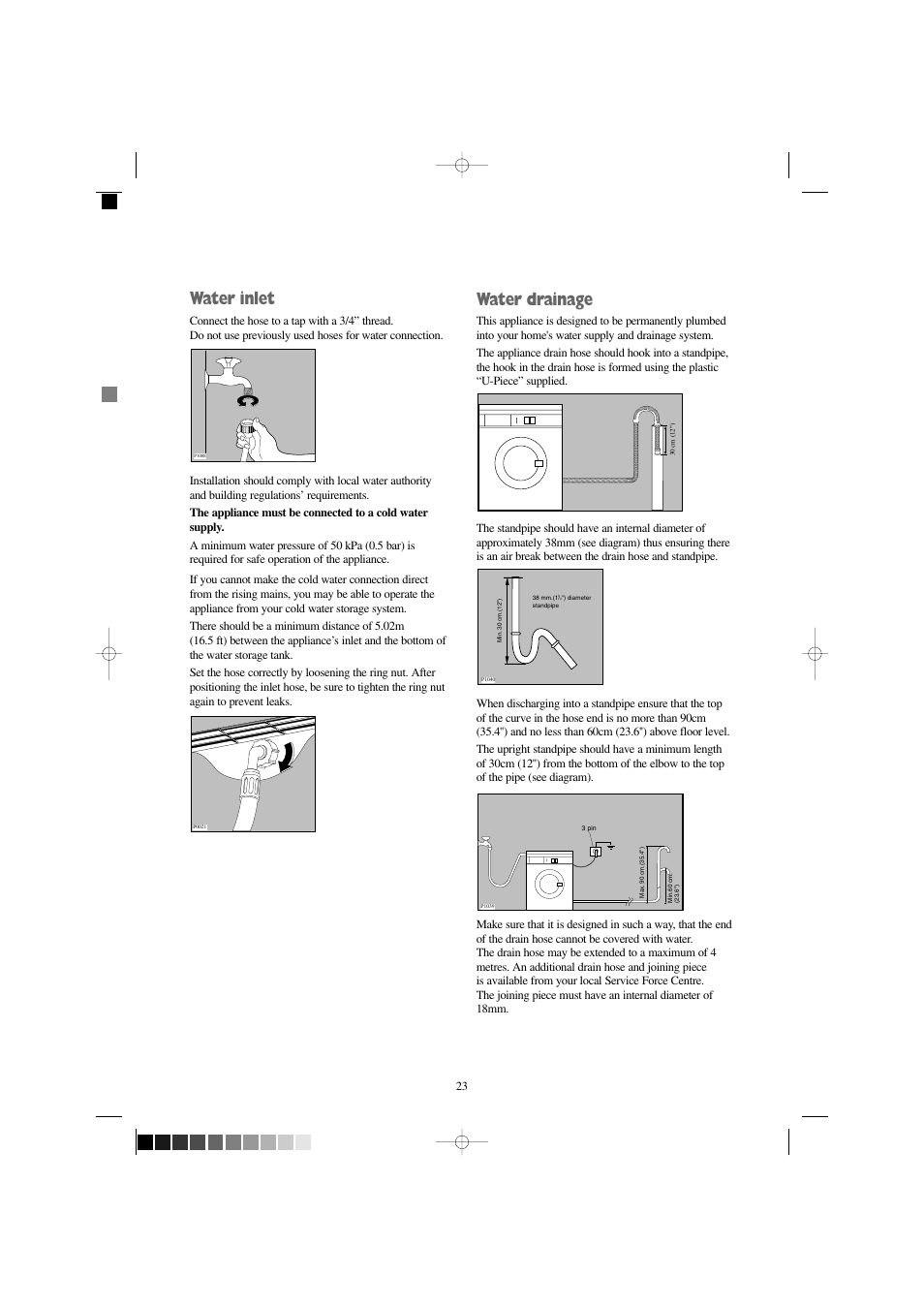 Water inlet, Water drainage | Prima Donna Designs LPR 710 User Manual | Page 23 / 28