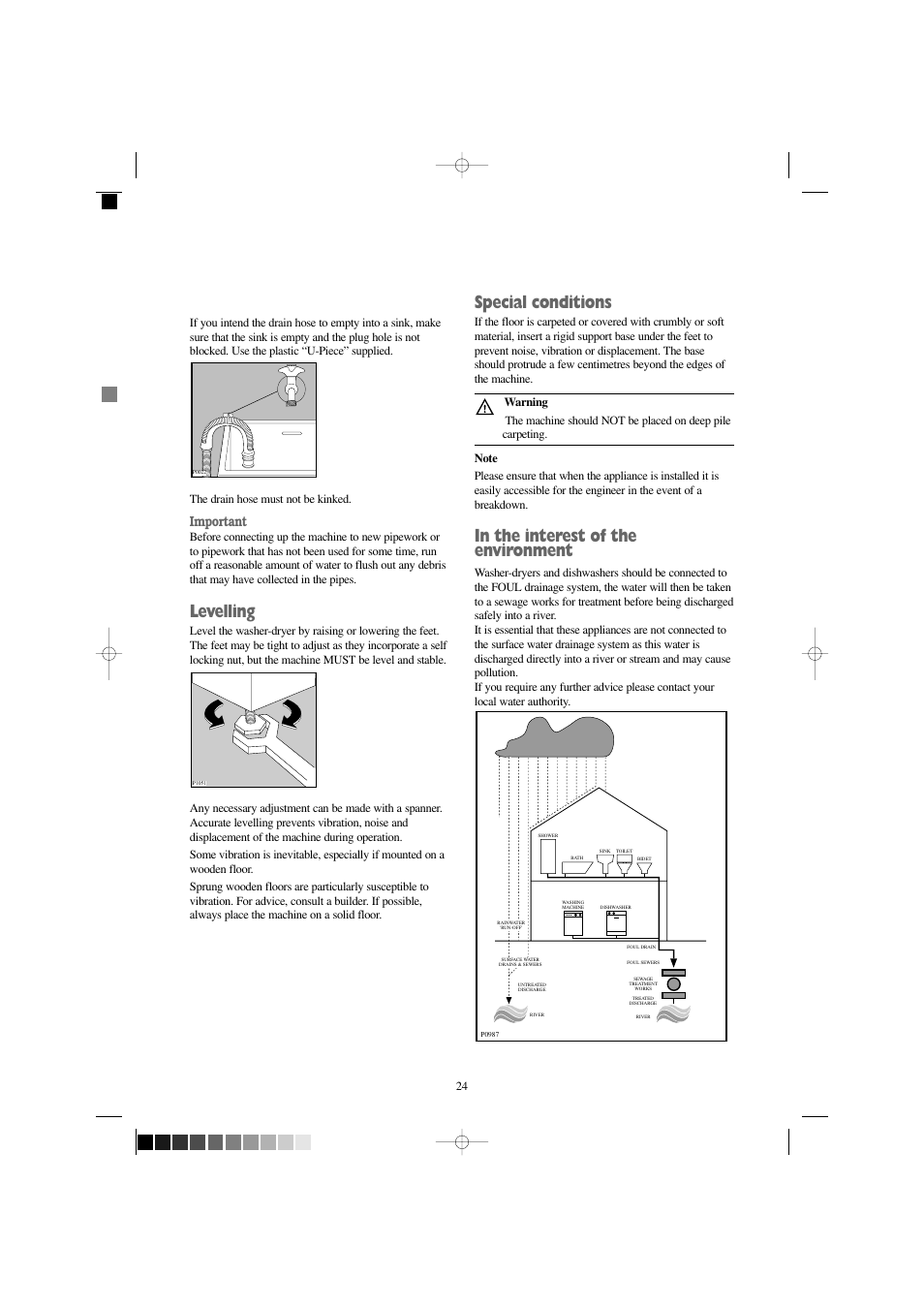 Special conditions, Levelling, Important | Prima Donna Designs LPR 710 User Manual | Page 24 / 28