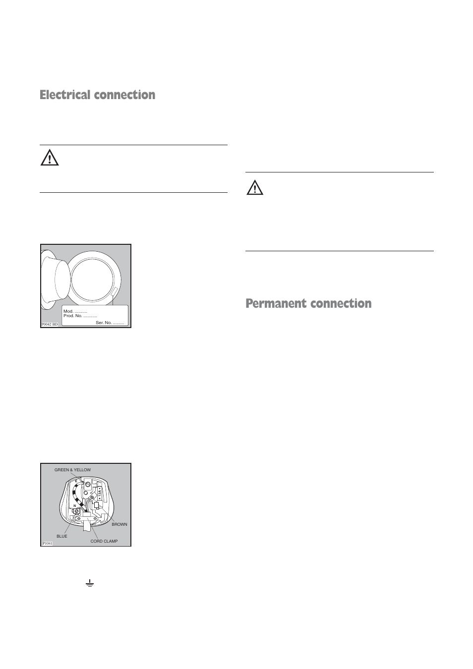 Electrical connection, Permanent connection | Prima Donna Designs LPR 721 User Manual | Page 28 / 31