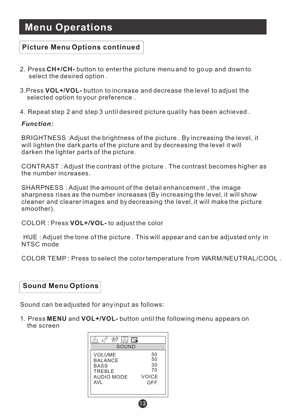 Menu operations | Prima Donna Designs LV-1510P User Manual | Page 17 / 38