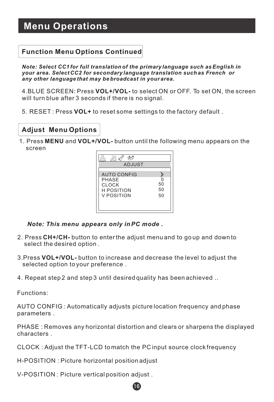 Menu operations | Prima Donna Designs LV-1510P User Manual | Page 20 / 38