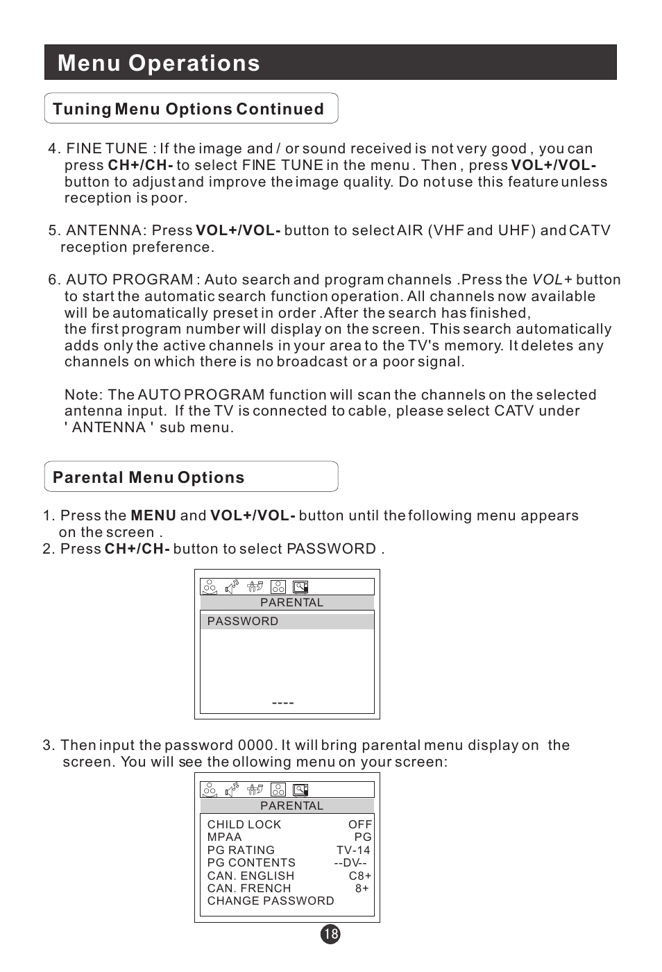 Menu operations | Prima Donna Designs LV-1510P User Manual | Page 22 / 38