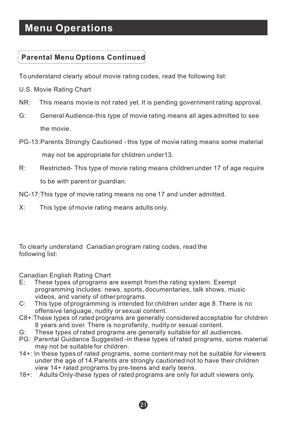 Menu operations | Prima Donna Designs LV-1510P User Manual | Page 25 / 38