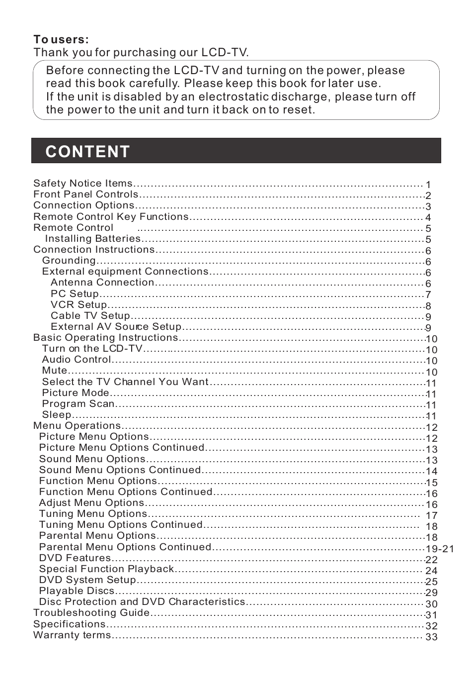 Content | Prima Donna Designs LV-1510P User Manual | Page 4 / 38