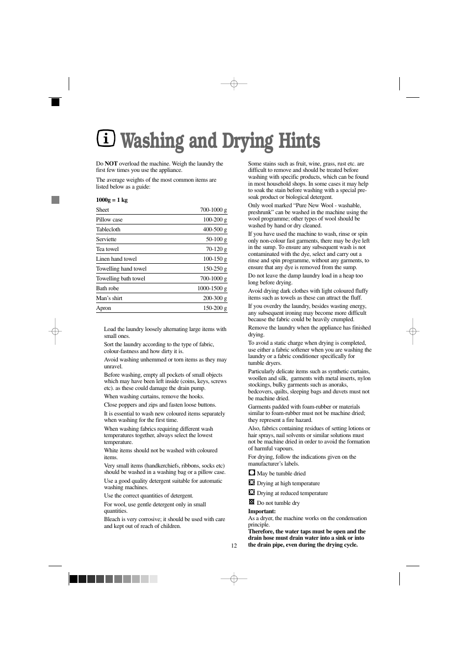 Washing and drying hints | Prima Donna Designs LPR 720 User Manual | Page 12 / 30