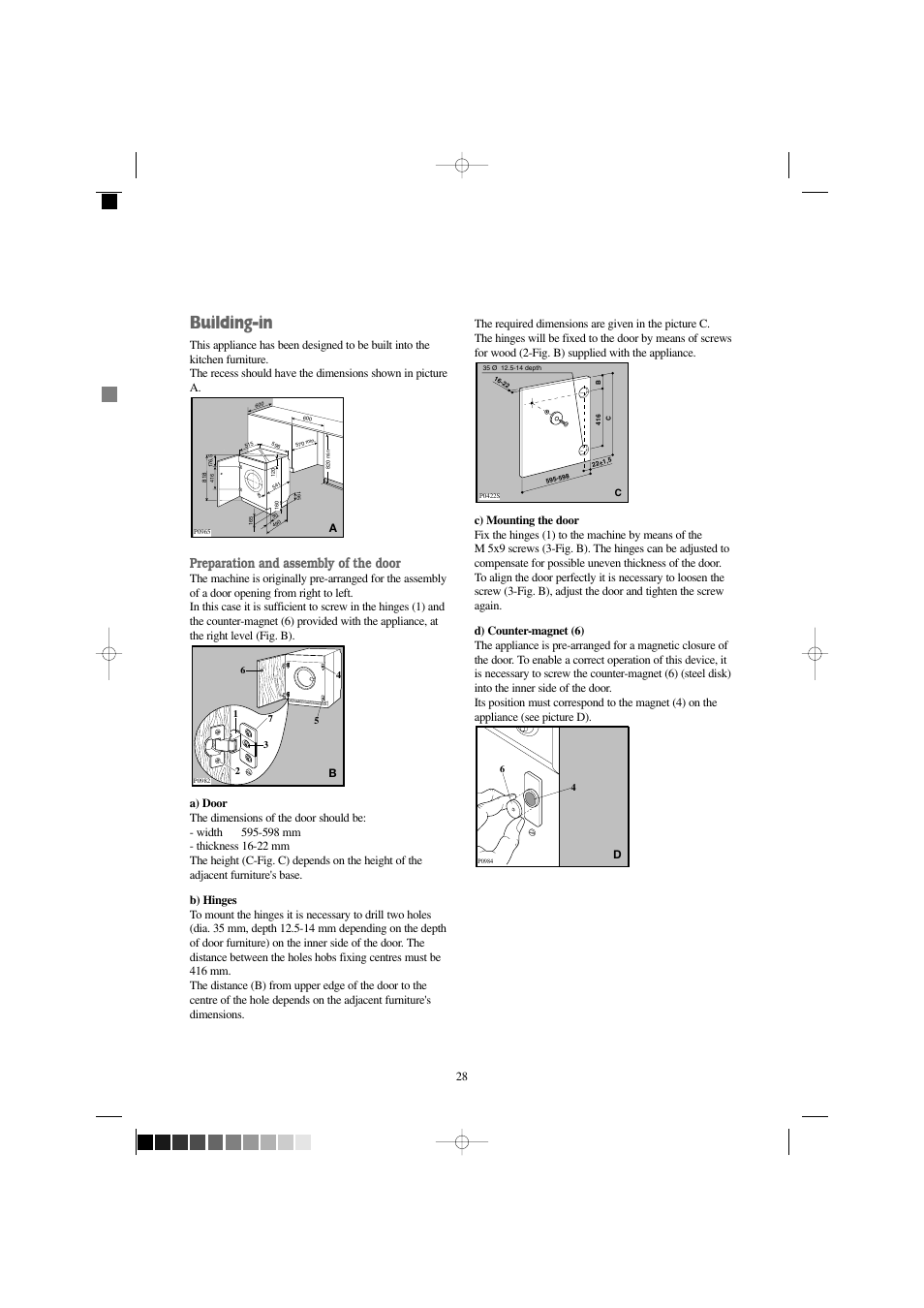 Building-in, Preparation and assembly of the door | Prima Donna Designs LPR 720 User Manual | Page 28 / 30