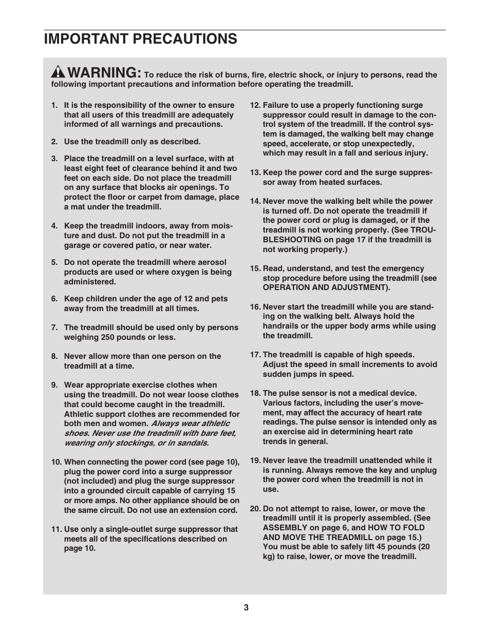 Warning, Important precautions | ProForm 29633.1 User Manual | Page 3 / 24