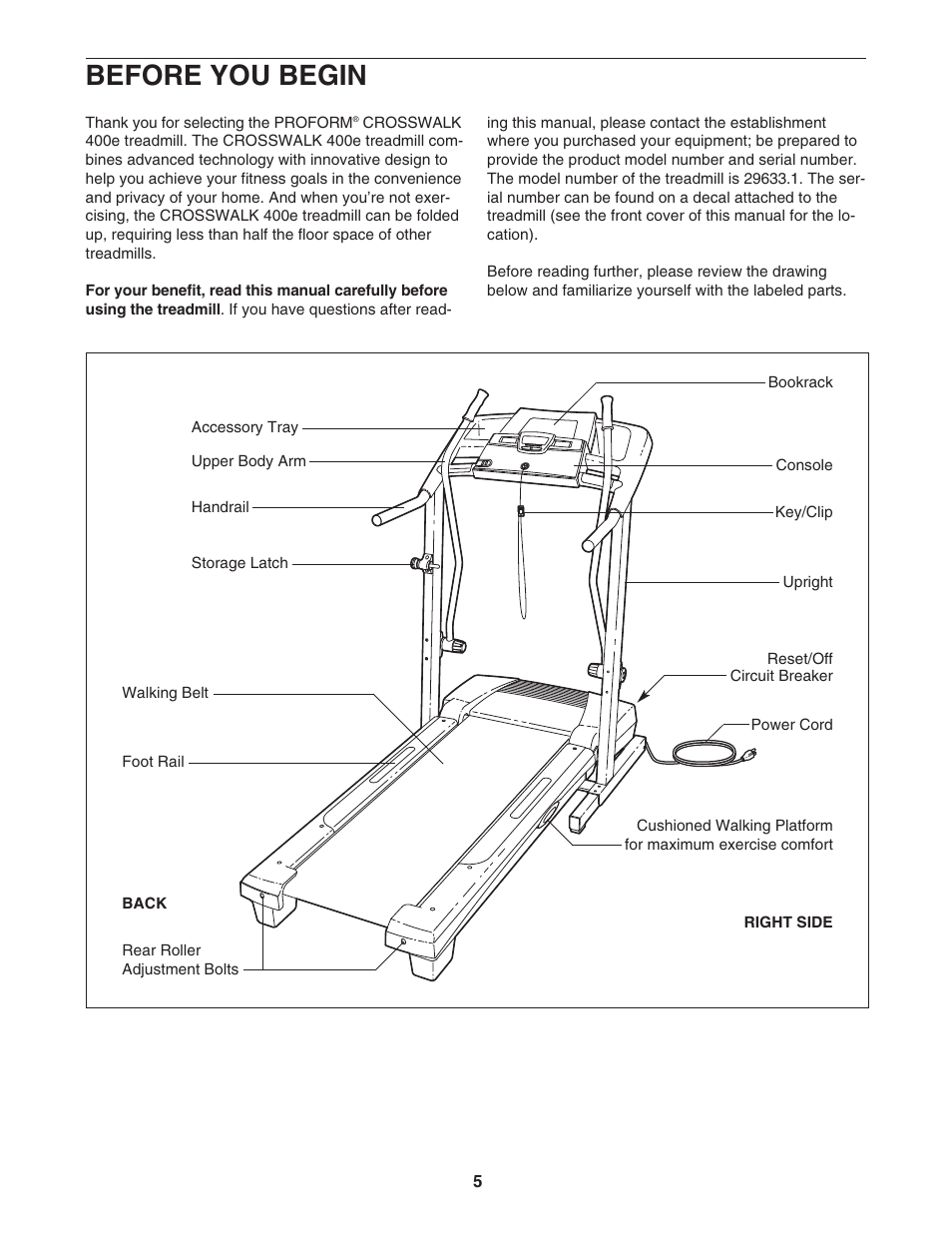 Before you begin | ProForm 29633.1 User Manual | Page 5 / 24