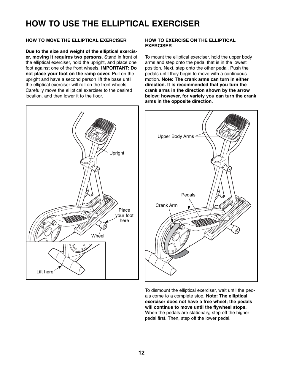 How to use the elliptical exerciser | ProForm 831.23744.1 User Manual | Page 12 / 28