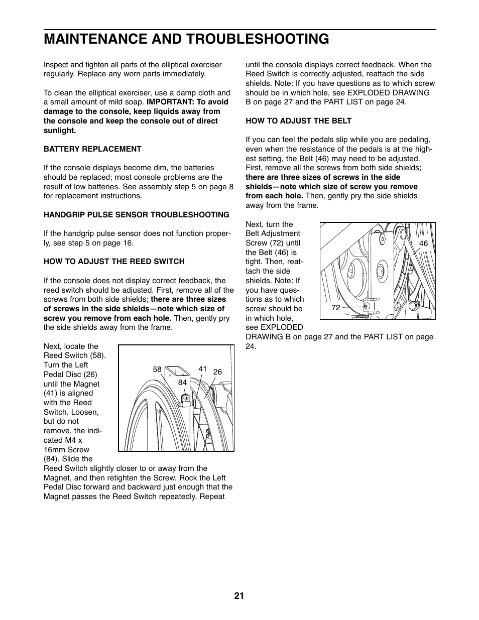 Maintenance and troubleshooting | ProForm 831.23744.1 User Manual | Page 21 / 28