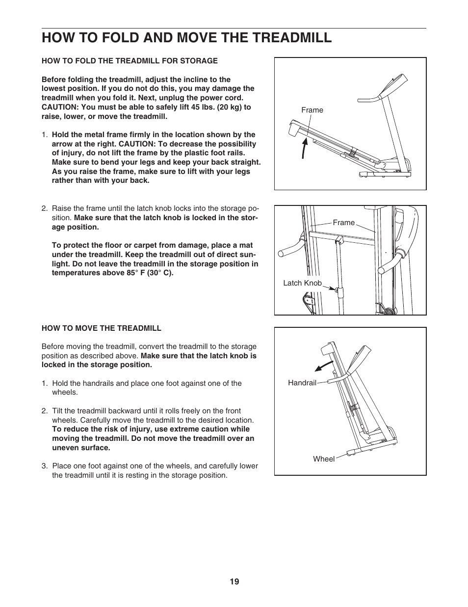 How to fold and move the treadmill | ProForm 775 CT PFTL72707.0 User Manual | Page 19 / 32