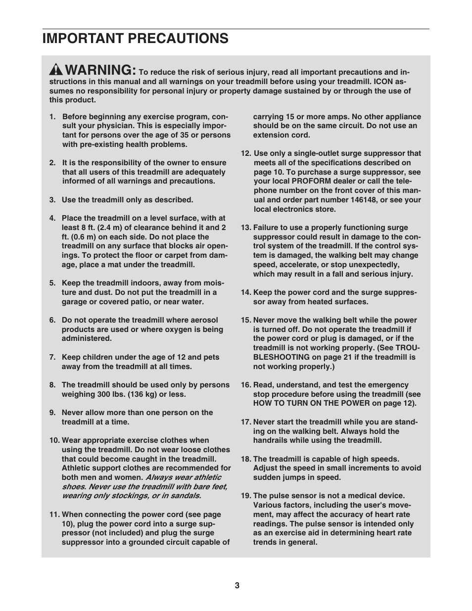 Important precautions, Warning | ProForm 775 CT PFTL72707.0 User Manual | Page 3 / 32